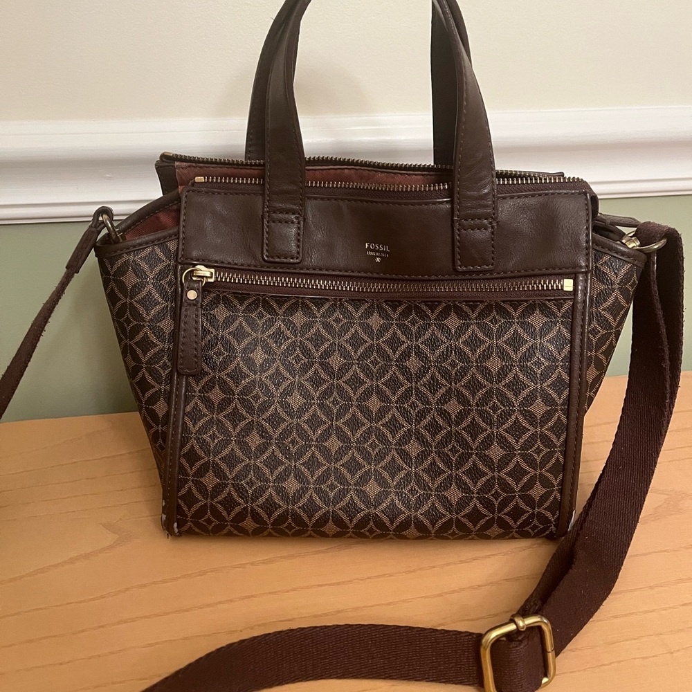 Fossil Brown Satchel with Leather Accents